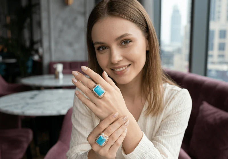 Turquoise Square Crystal Statement Ring